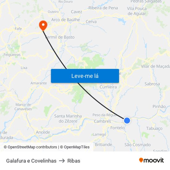 Galafura e Covelinhas to Ribas map