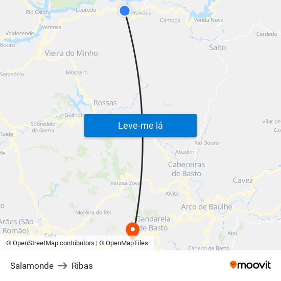 Salamonde to Ribas map