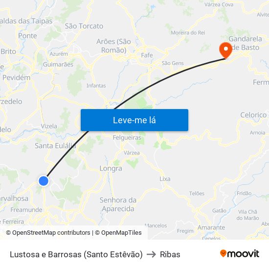 Lustosa e Barrosas (Santo Estêvão) to Ribas map