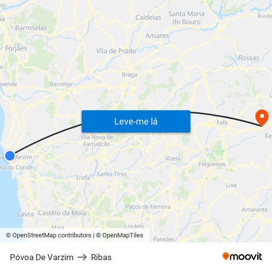 Póvoa De Varzim to Ribas map