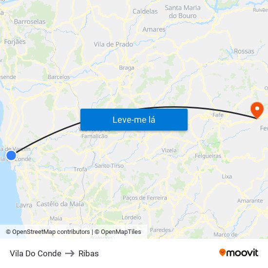 Vila Do Conde to Ribas map