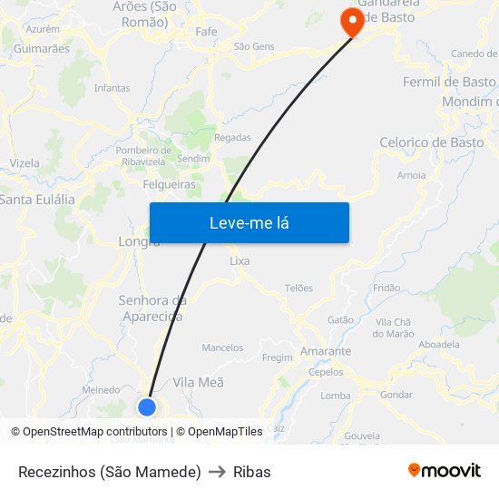 Recezinhos (São Mamede) to Ribas map