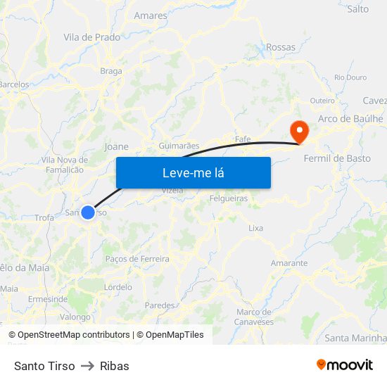 Santo Tirso to Ribas map