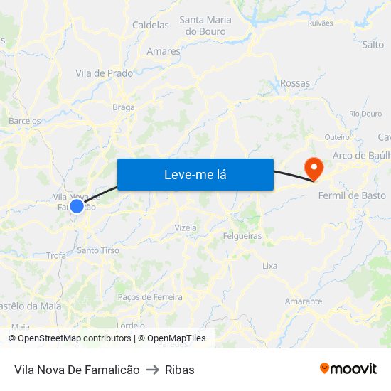 Vila Nova De Famalicão to Ribas map
