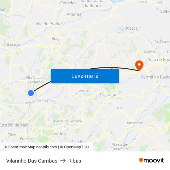 Vilarinho Das Cambas to Ribas map