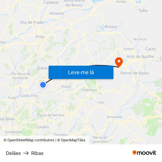 Delães to Ribas map