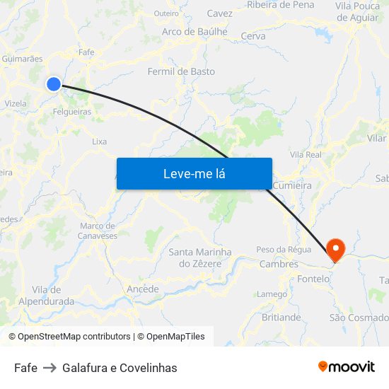 Fafe to Galafura e Covelinhas map