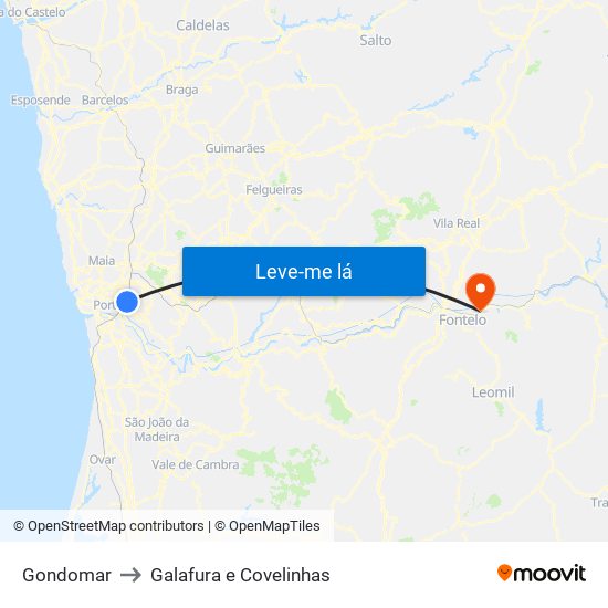 Gondomar to Galafura e Covelinhas map