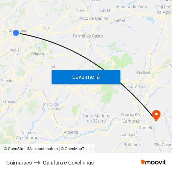 Guimarães to Galafura e Covelinhas map