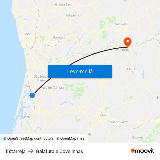 Estarreja to Galafura e Covelinhas map