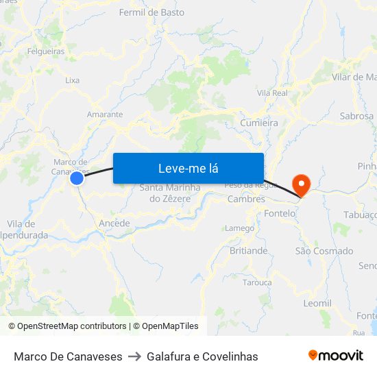 Marco De Canaveses to Galafura e Covelinhas map