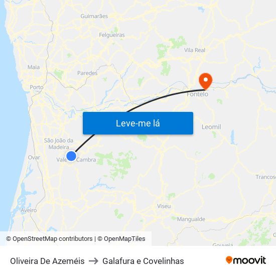 Oliveira De Azeméis to Galafura e Covelinhas map
