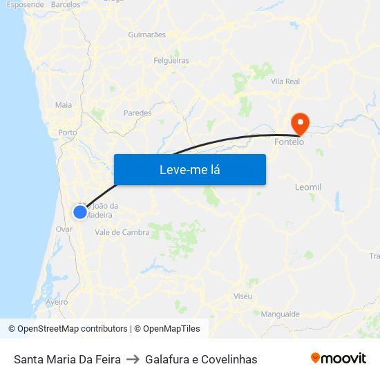 Santa Maria Da Feira to Galafura e Covelinhas map