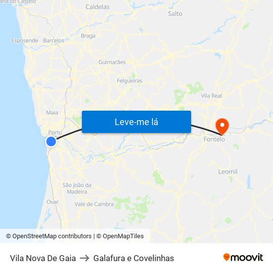 Vila Nova De Gaia to Galafura e Covelinhas map