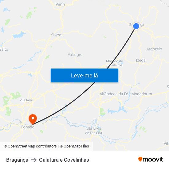 Bragança to Galafura e Covelinhas map