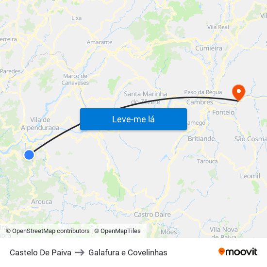 Castelo De Paiva to Galafura e Covelinhas map