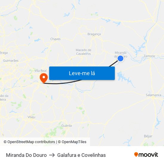 Miranda Do Douro to Galafura e Covelinhas map