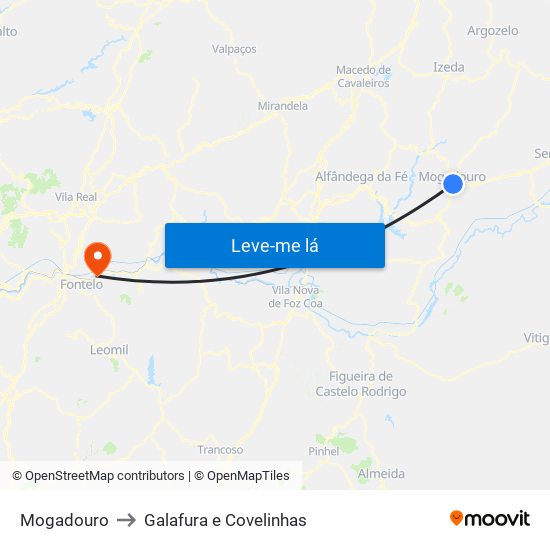 Mogadouro to Galafura e Covelinhas map