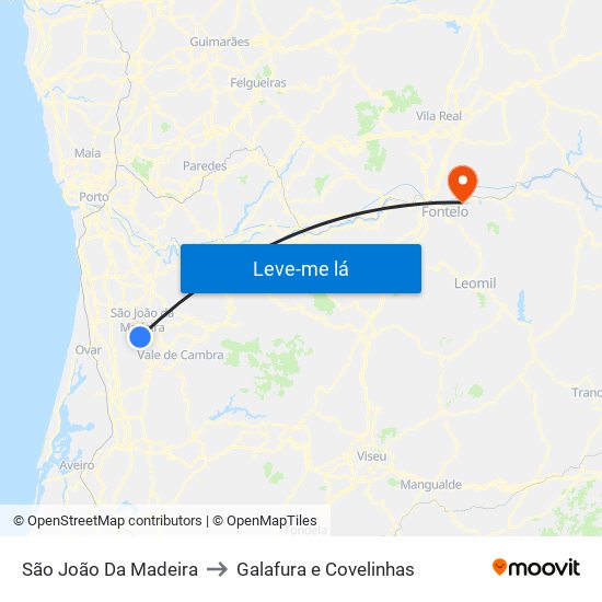 São João Da Madeira to Galafura e Covelinhas map