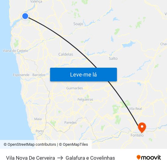 Vila Nova De Cerveira to Galafura e Covelinhas map