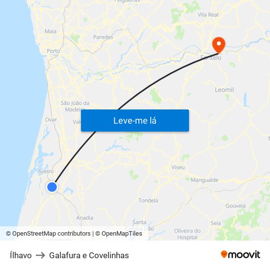 Ílhavo to Galafura e Covelinhas map