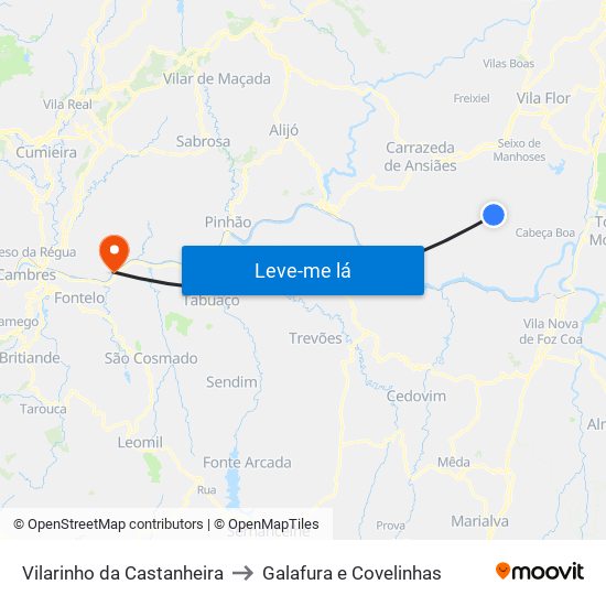 Vilarinho da Castanheira to Galafura e Covelinhas map