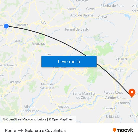 Ronfe to Galafura e Covelinhas map