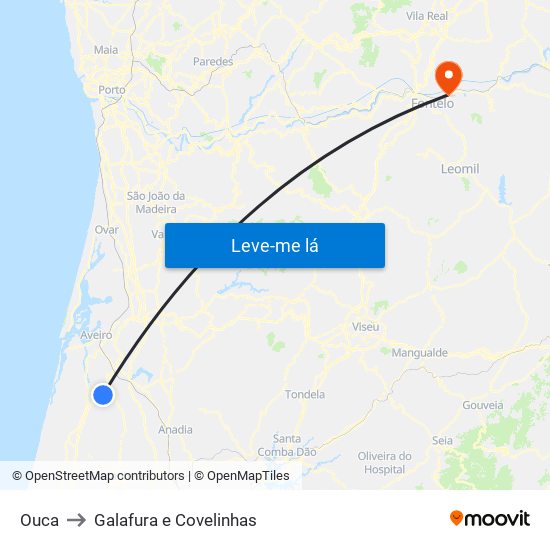 Ouca to Galafura e Covelinhas map