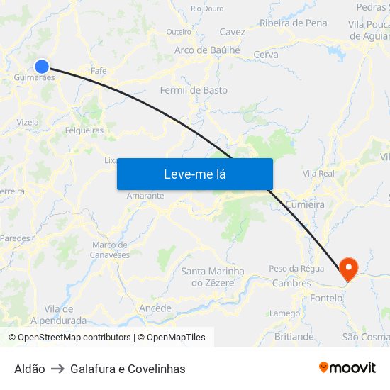 Aldão to Galafura e Covelinhas map