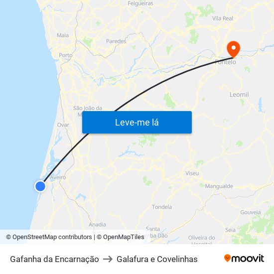 Gafanha da Encarnação to Galafura e Covelinhas map