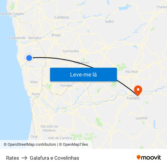 Rates to Galafura e Covelinhas map