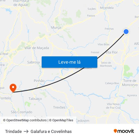 Trindade to Galafura e Covelinhas map