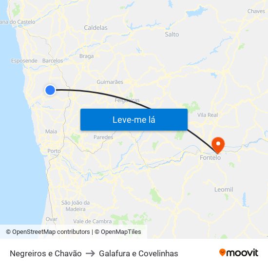 Negreiros e Chavão to Galafura e Covelinhas map