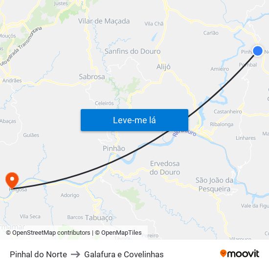 Pinhal do Norte to Galafura e Covelinhas map