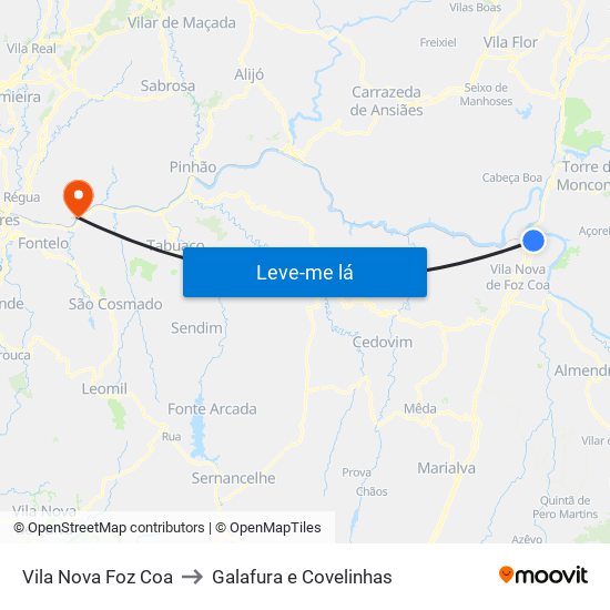 Vila Nova Foz Coa to Galafura e Covelinhas map