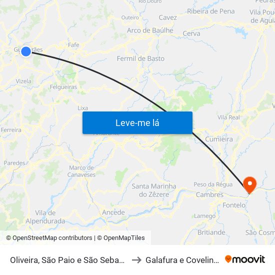 Oliveira, São Paio e São Sebastião to Galafura e Covelinhas map