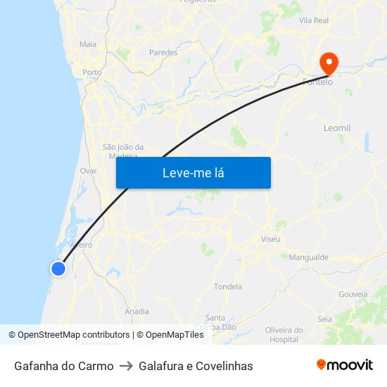 Gafanha do Carmo to Galafura e Covelinhas map