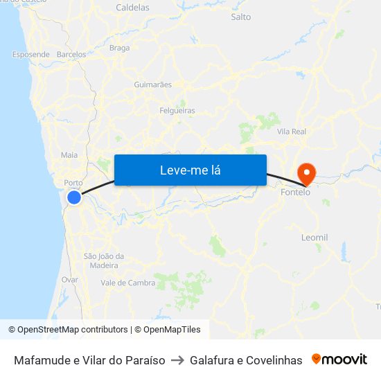 Mafamude e Vilar do Paraíso to Galafura e Covelinhas map