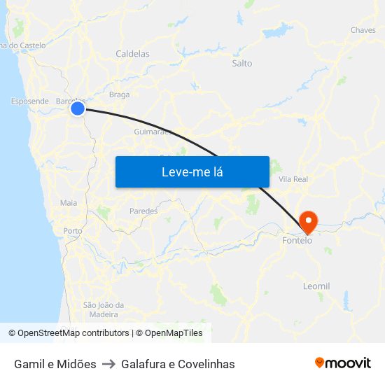 Gamil e Midões to Galafura e Covelinhas map