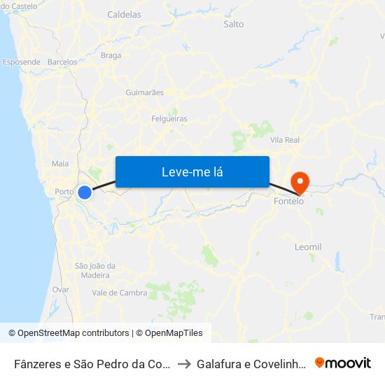 Fânzeres e São Pedro da Cova to Galafura e Covelinhas map