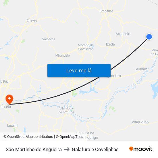 São Martinho de Angueira to Galafura e Covelinhas map