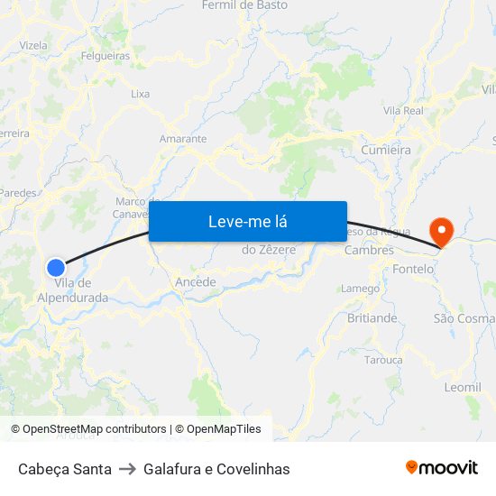 Cabeça Santa to Galafura e Covelinhas map