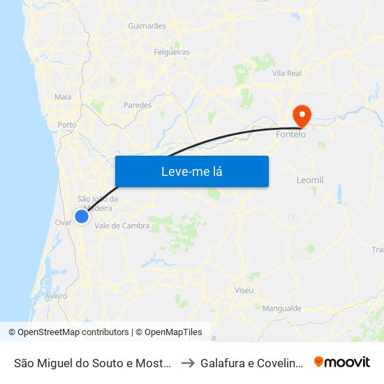 São Miguel do Souto e Mosteirô to Galafura e Covelinhas map