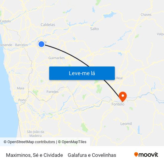 Maximinos, Sé e Cividade to Galafura e Covelinhas map