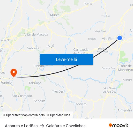 Assares e Lodões to Galafura e Covelinhas map