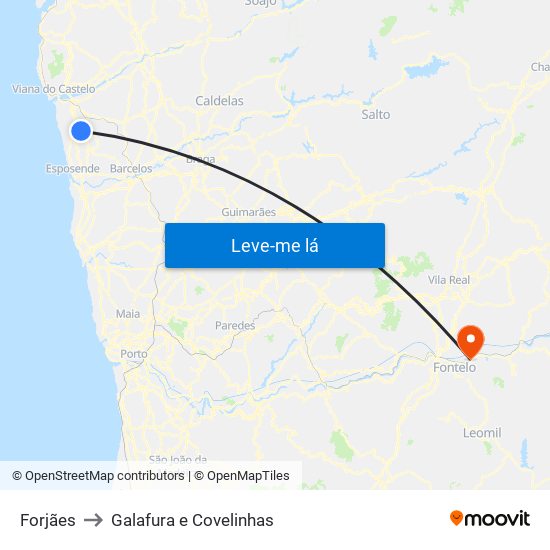 Forjães to Galafura e Covelinhas map