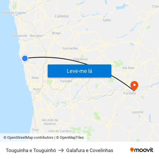 Touguinha e Touguinhó to Galafura e Covelinhas map