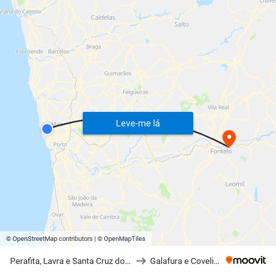 Perafita, Lavra e Santa Cruz do Bispo to Galafura e Covelinhas map