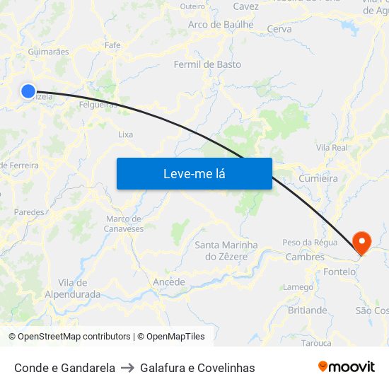 Conde e Gandarela to Galafura e Covelinhas map