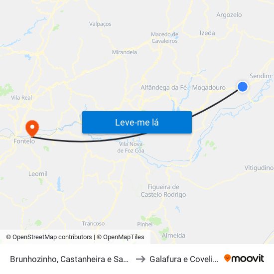 Brunhozinho, Castanheira e Sanhoane to Galafura e Covelinhas map